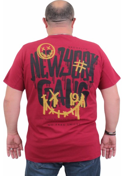 Mocgrande Erkek Büyük Beden Sıfır Yaka T-Shirt Gang 24132 Bordo