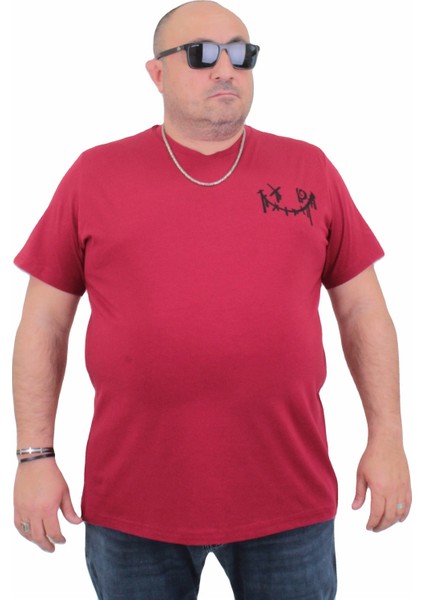 Mocgrande Erkek Büyük Beden Sıfır Yaka T-Shirt Gang 24132 Bordo fiyatları
