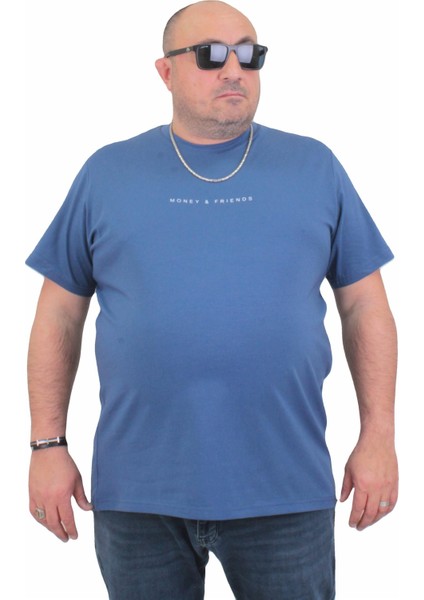 Mocgrande Erkek Büyük Beden Sıfır Yaka Tişört Rich 24134 Indıgo