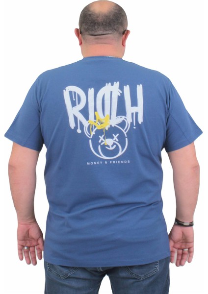 Mocgrande Erkek Büyük Beden Sıfır Yaka Tişört Rich 24134 Indıgo fiyatları