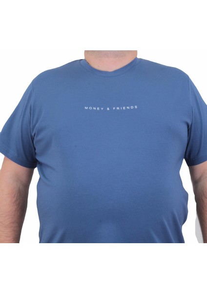 Mocgrande Erkek Büyük Beden Sıfır Yaka Tişört Rich 24134 Indıgo modelleri