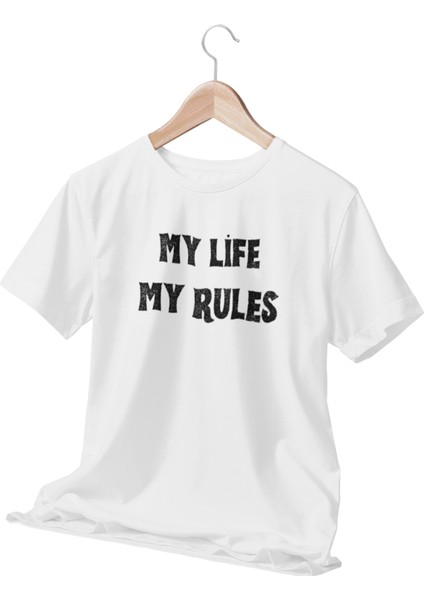 My Life My Rules Baskılı Sevgili, Eş, Özel Gün Hediye Beyaz T-Shirt
