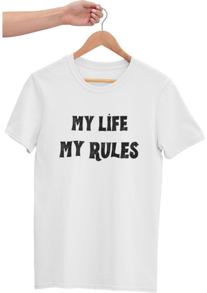 My Life My Rules Baskılı Sevgili, Eş, Özel Gün Hediye Beyaz T-Shirt modelleri