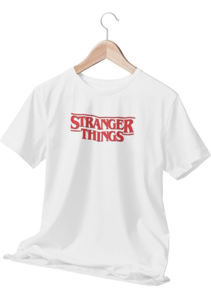 Stranger Things Baskılı Hediyelik Beyaz T-Shirt