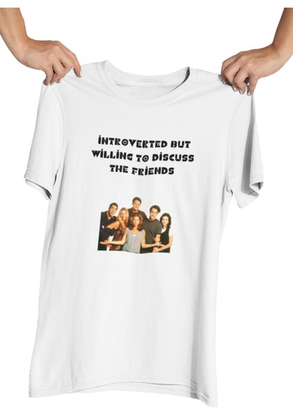 Introverted But Willing To Discuss Friends Temalı Beyaz T-Shirt modelleri