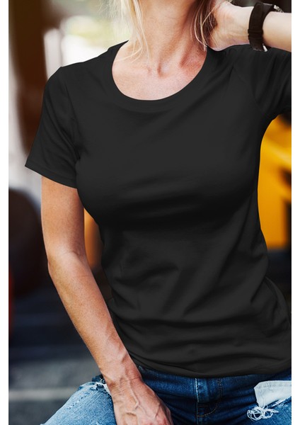 %100 Pamuklu Siyah Kadın Street Style T-Shirt modelleri