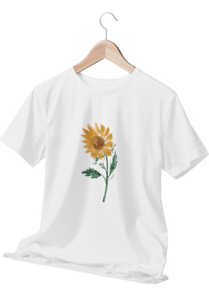 Ay Çiçeği Baskılı Beyaz T-Shirt