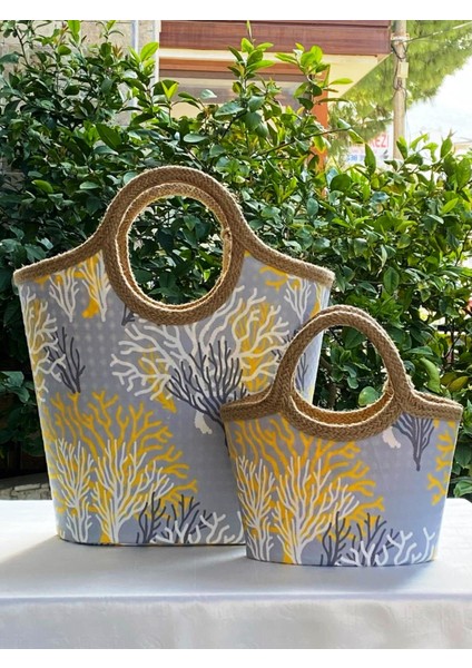 Anne & Kız Kombin Plaj Çantası Sarı Mercan