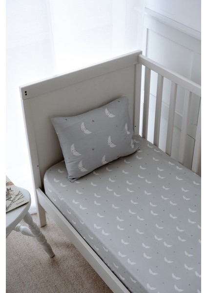 Minik Aylı Organik Bebek Lastikli Çarşaf Seti (120X200+20) - Mini Moons