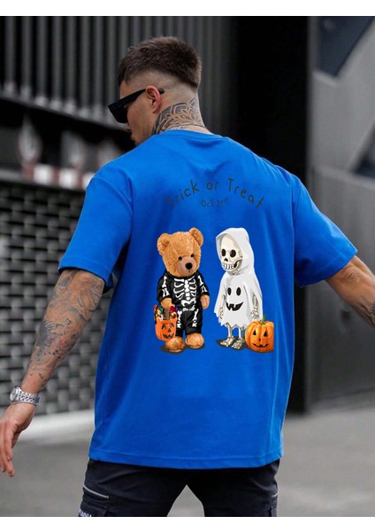 Teddy Family Baskılı Oversize Mavi Erkek T-Shirt fiyatları