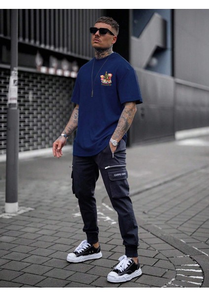 Teddy Baskılı Oversize Lacivert Erkek T-Shirt modelleri