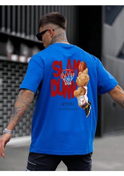 Teddy Family Baskılı Oversize Mavi Erkek T-Shirt fiyatları