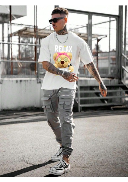 Erkek Baskılı Beyaz Bisiklet Yaka Oversize Teddy Salas T-Shirt fiyatları