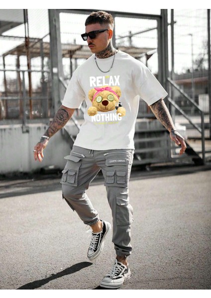 Erkek Baskılı Beyaz Bisiklet Yaka Oversize Teddy Salas T-Shirt modelleri