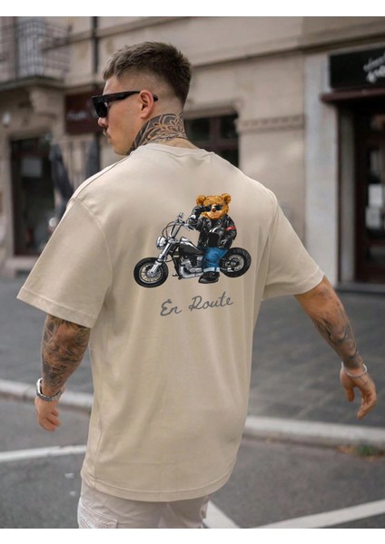 Baskılı Oversize Bej Erkek T-Shirt fiyatları