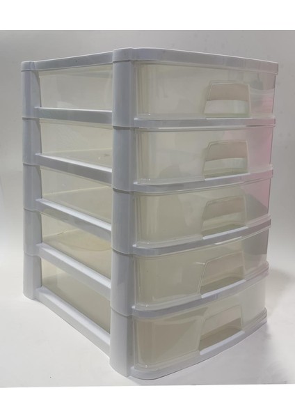 Şeffaf Raflı 5 Katlı Evrak Dosya Hırdavat Çekmecesi 35X26 H:39 cm A4 Dosya Kağıdı ve Dosyalara Rahat