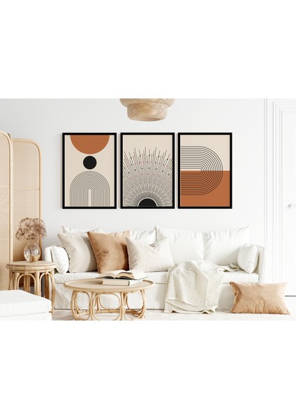 Çerçeveli Minimalist 3'lütablo Seti - Soyut Kahverengi Tablo - Dekoratif Tablo Seti - BH2014
