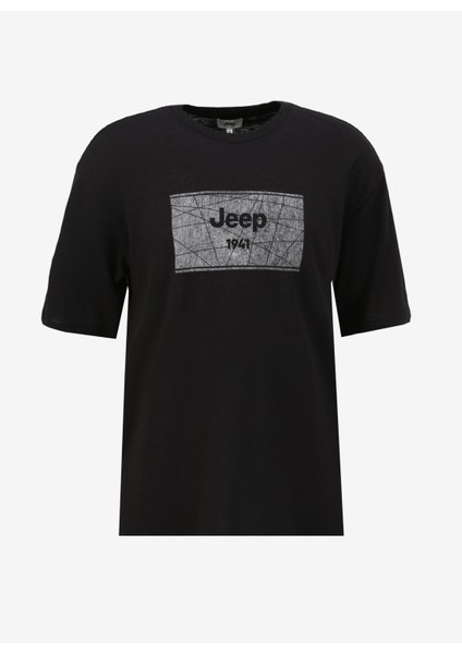 Siyah Erkek Bisiklet Yaka Loose Fit Baskılı T-Shirt C4SM-TST4647