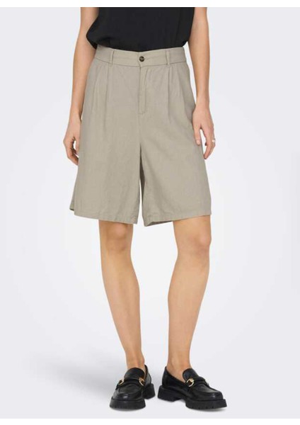 Normal Bel Normal Koyu Ekru Kadın Şort Onlcaro Mw Lınen B Pull-Up Shorts C