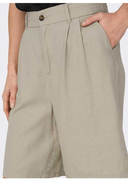 Normal Bel Normal Koyu Ekru Kadın Şort Onlcaro Mw Lınen B Pull-Up Shorts C fiyatları