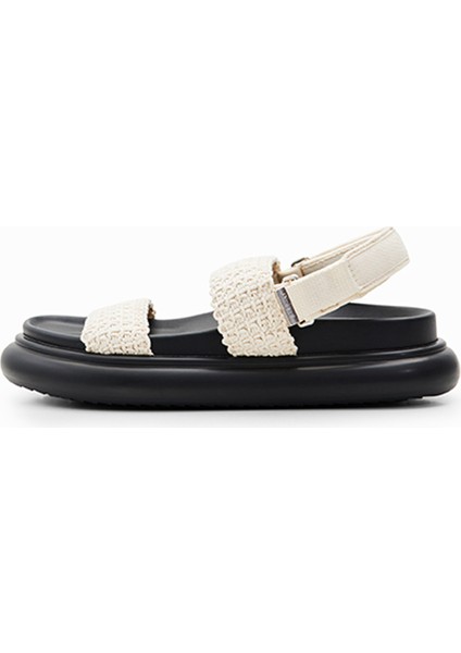 Krem - Siyah Kadın Sandalet 24SSSO012000