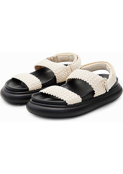 Krem - Siyah Kadın Sandalet 24SSSO012000