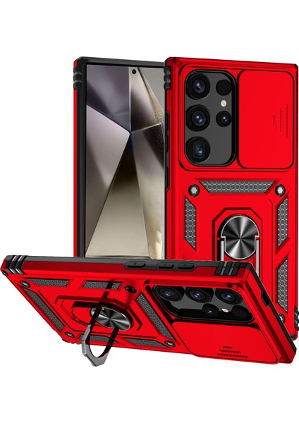 Samsung Galaxy S24 Ultra Kaydırmalı Lens Korumalı Kickstand Telefon Kılıfı (Yurt Dışından)