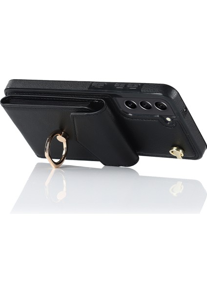 Samsung Galaxy S21 Fe 5g Kapak Akordeon Kart Çanta Halkası Kickstand Drop-Proof Cep Telefonu Kılıfı-Siyah (Yurt Dışından)