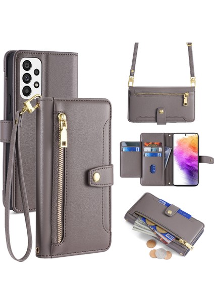 Samsung Galaxy A73 5g Manyetik Kılıf 6 Kart Tutucu Stand Telefon Kapağı-Gri (Yurt Dışından)