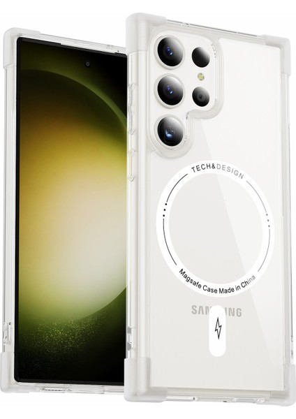 Samsung Galaxy S23 Ultra Manyetik Ysm Güçlendirilmiş Köşeler Serisi (Büyük Arka Lens Deliği)Şeffaf Telefon Kılıfı (Yurt Dışından)