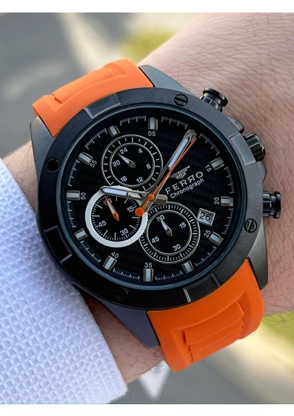 Iç Fonksiyonları Aktif Turuncu Renk Slikon Kordon 30 mt Su Geçirmez Erkek Kol Saat EF31361-ZL