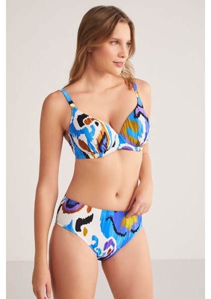 Ayarlanabilir Askılı Kaplı Telli Cilda Renkli Desenli Toparlayıcı Bikini Takımı