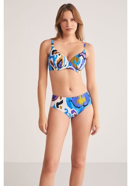 Ayarlanabilir Askılı Kaplı Telli Cilda Renkli Desenli Toparlayıcı Bikini Takımı