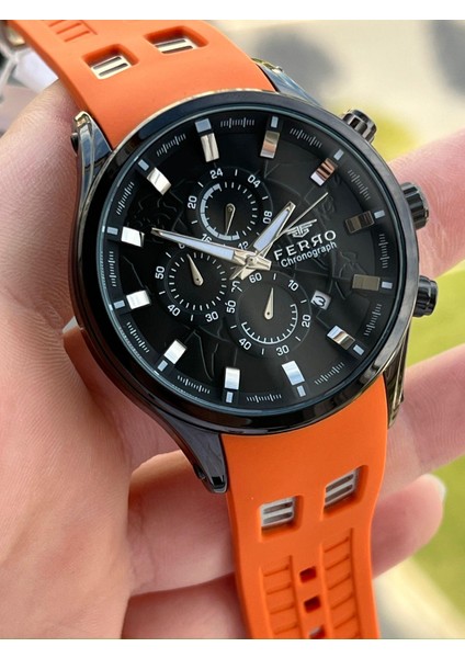 Iç Fonksiyonları Aktif Turuncu Renk Slikon Kordon 30 mt Su Geçirmez Erkek Kol Saat EF31354-ZL