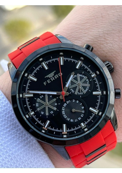 Iç Fonksiyonları Aktif Kırmızı Renk Slikon Kordon 30 mt Su Geçirmez Erkek Kol Saat EF11360-ZK