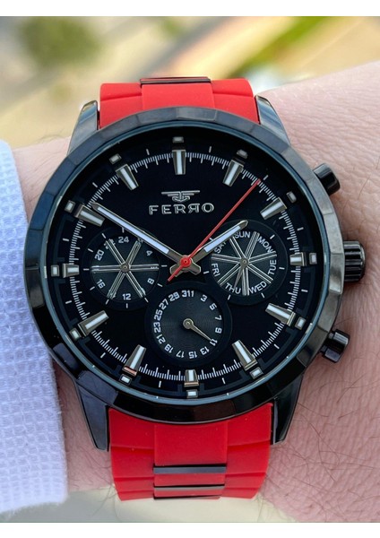 Iç Fonksiyonları Aktif Kırmızı Renk Slikon Kordon 30 mt Su Geçirmez Erkek Kol Saat EF11360-ZK modelleri