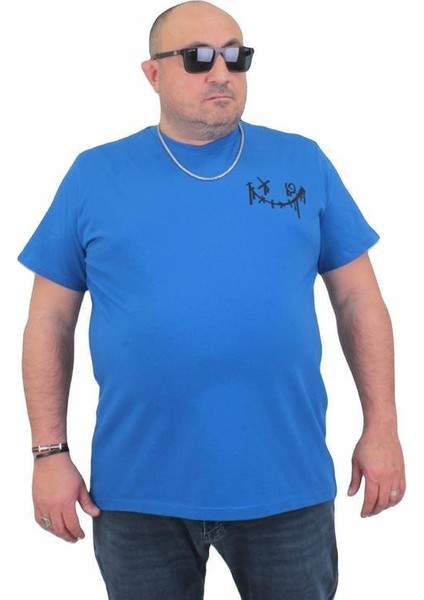 Erkek Büyük Beden Sıfır Yaka T-Shirt Gang 24132 Saks