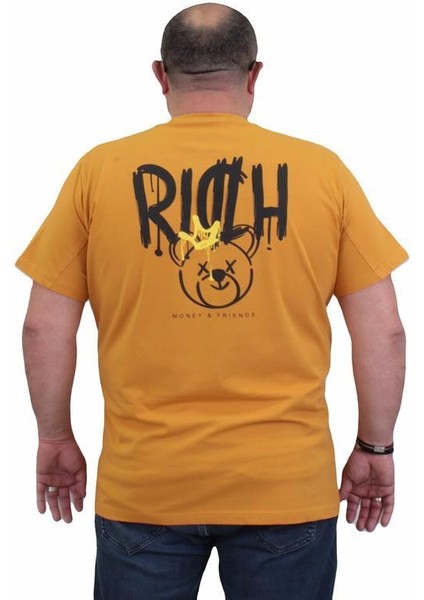 Erkek Büyük Beden Sıfır Yaka T-Shirt Rich 24134 Hardal