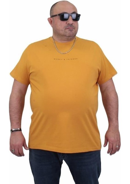 Erkek Büyük Beden Sıfır Yaka T-Shirt Rich 24134 Hardal fiyatları