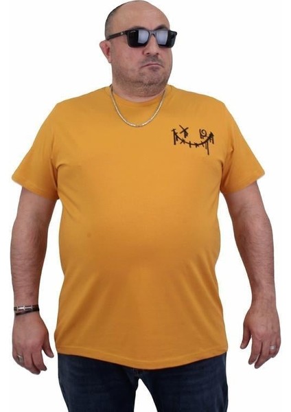 Erkek Büyük Beden Sıfır Yaka T-Shirt Gang 24132 Hardal