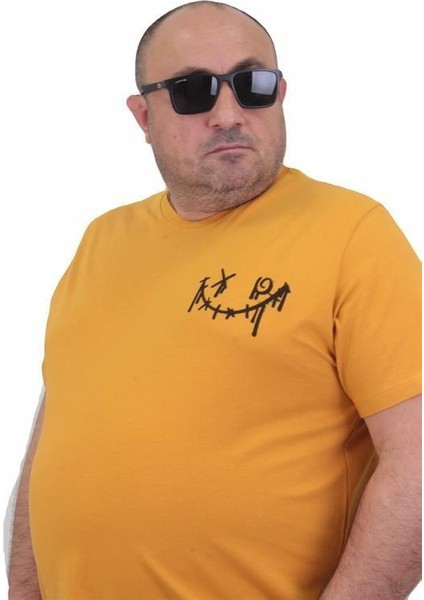 Erkek Büyük Beden Sıfır Yaka T-Shirt Gang 24132 Hardal modelleri