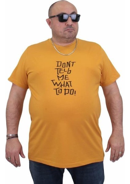 Erkek Büyük Beden Sıfır Yaka T-Shirt Cool Boys 24125 Hardal