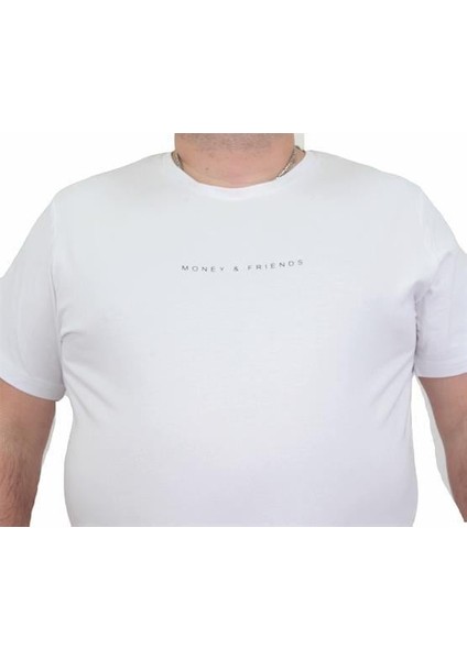 Erkek Büyük Beden Sıfır Yaka T-Shirt Rich 24134 Beyaz modelleri