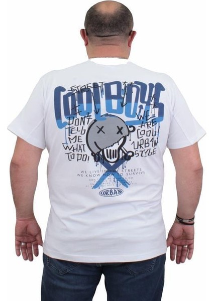 Erkek Büyük Beden Sıfır Yaka T-Shirt Cool Boys 24125 Beyaz fiyatları