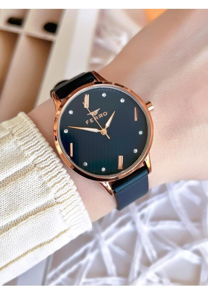 Deri Kordonlu Kararma Renk Atmaz 30 Metre Suya Dayanıklı Özel Tasarım Kadın Kolsaati 1927BWT