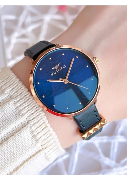 Deri Kordonlu Kararma Renk Atmaz 30 Metre Suya Dayanıklı Özel Tasarım Kadın Kol Saati 2108BWTL