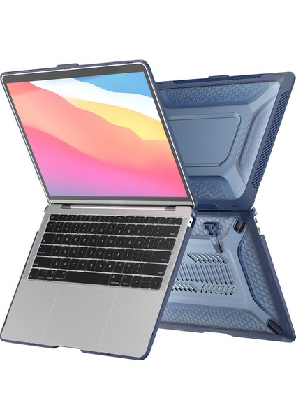 Seashell Digital MacBook Air 13 Inç (2020) A2179 / A2337 (Abd Versiyonu) Sert Pc Kabuk Katlama Kickstand Koruyucu Kapak, Şeffaf Tpu Klavye Filmi + Toz Geçirmez Fişler-Mavi (Yurt Dışından)