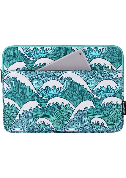 Deniz Dalgası Desenli Darbeye Dayanıklı Dizüstü Bilgisayar Kılıfı Fermuarlı Dizüstü Bilgisayar Ön Cepli Taşıma Çantası-Yeşil/14 Inç Dizüstü Bilgisayar Için (Yurt Dışından)