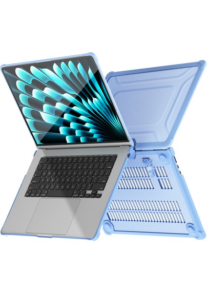Macbook Air 15 Inç (2023) M2 A2941 /(2024) A3114 M3 Pc + Tpu Laptop Çantası Isı Dağılımı Kickstand Kaymaz Dizüstü Bilgisayar Kapağı-Bebek Mavisi (Yurt Dışından)