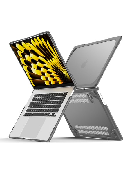 Macbook Air 15 Inç (2023) M2 A2941/(2024) A3114 M3 Stand Tasarımı Dizüstü Bilgisayar Çizilmez Sert Pc Kapağı-Gri Laptop Çantası (Yurt Dışından)
